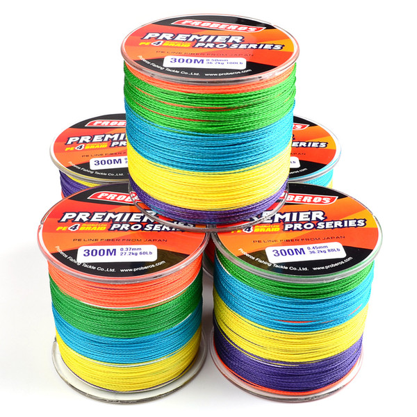 Super Strong 4 Strands Japan PE Multifilament Braided Wire Fishing Line 300M 40LB 50LB 60LB 70LB 80LB Mixed Color