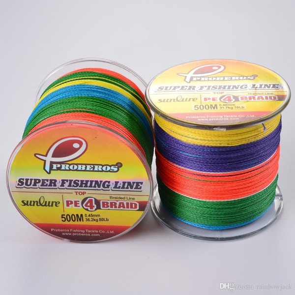 4 Strand Braid Line 500m Super Fishing Lines Multicolour PE Spectra Proberos Line Fishing Tackle 28LB~80LB