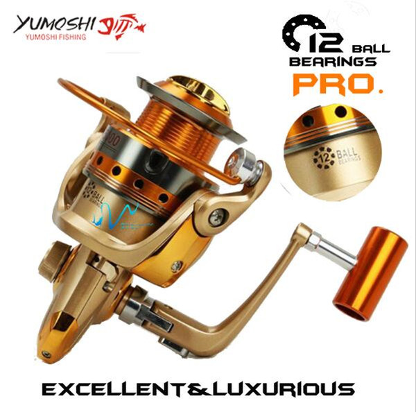 Yumoshi Brand Fishing reel 12 BB 5.5:1 lightweight Super strength spinning fishing Salwater reel Perfect Rod Combo