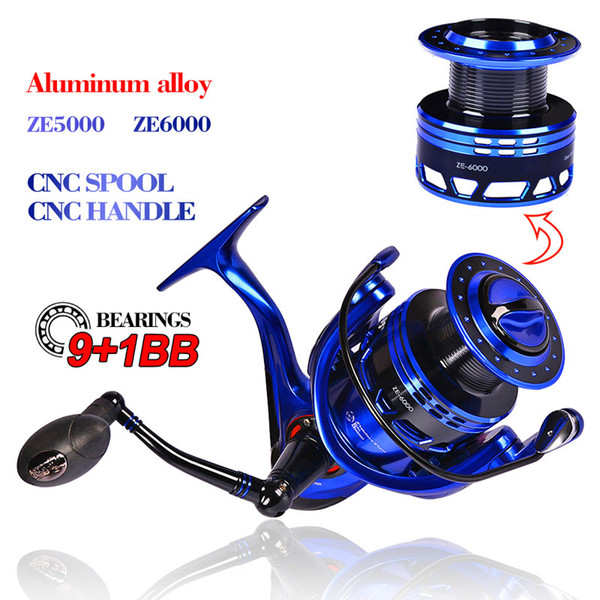 spinning Aluminum Alloy Fishing 17-19KG Max Drag Sea Boat 5000-6000 Spinning Reel 9+1BB Anti-Seawater Stainless Steel Bearing