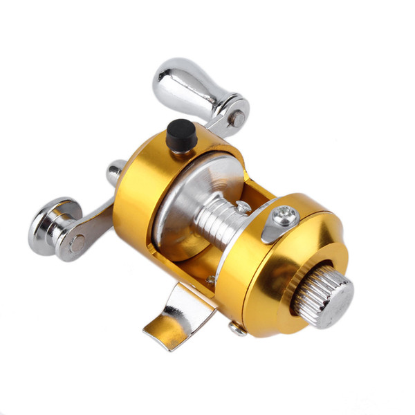 Mini Pocket Pen Fish Drum High Hard Alloy Outdoor Fishing Reel Drum Wheel Speed Ratio 2.1:1 Golden Dia 2.7cm free shipping