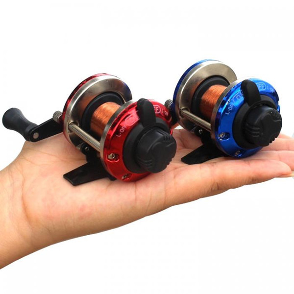 Mini Ice Fishing Reel Metal Bait Casting Spinning Boat Fish Water Wheel Baitcast Roller Coil with 50M Wire