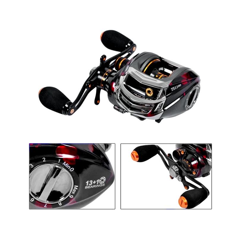 Wholesale-Trulinoya Brand TS1200 14BB 6.3:1 Pesca Right Hand Bait Casting Fishing Reel 13+1 Ball Bearings+One-way Clutch 208g Red