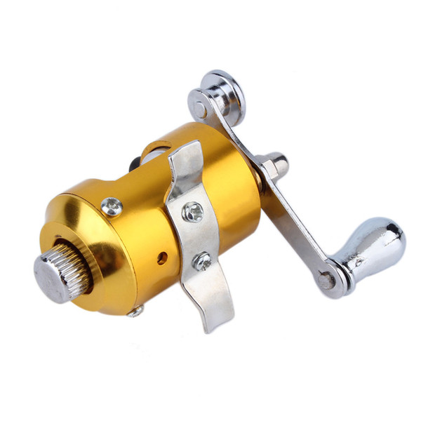 Mini Pocket Pen Fish Drum High Hard Alloy Outdoor Fishing Reel Drum Wheel Speed Ratio 2.1:1 Golden Dia 2.7cm free shipping