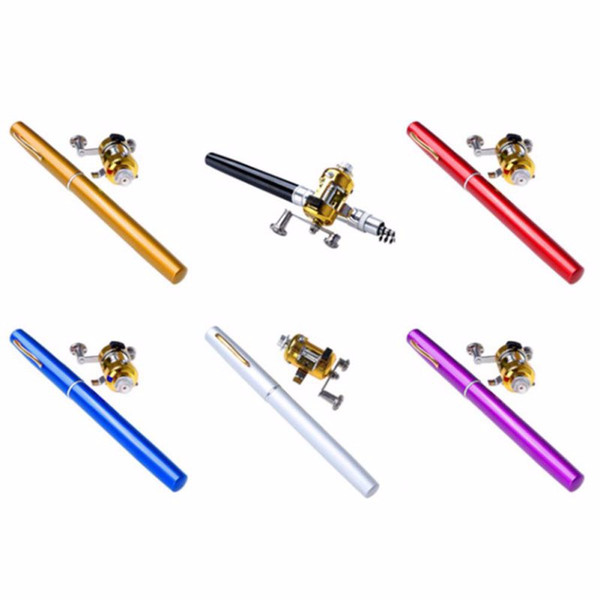 HOT SALE Mini Portable Aluminum Alloy Pocket Pen Shape Fish Fishing Rod Pole With Reel 6 Colors Wholesale