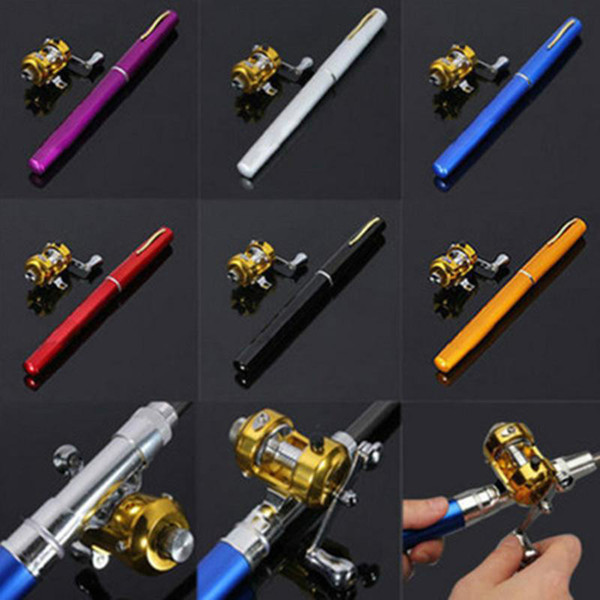 1pc Mini Portable Aluminum Alloy Pocket Pen Shape Fish Fishing Rod Pole With Reel 6 Colors Wholesale 2508027