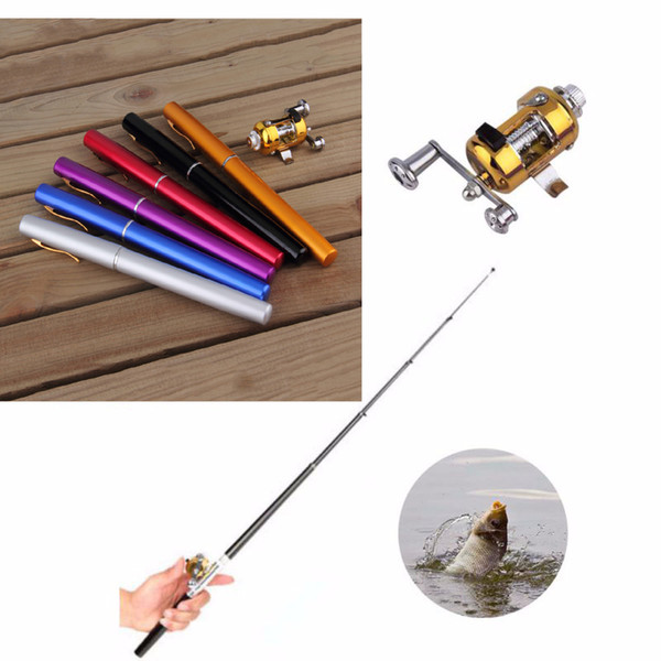 Mini Portable Pocket Fish Pen Aluminum Alloy Fishing Rod Pole Reel Pocket Pen Fishing Rod Pole Reel Combos 6colors