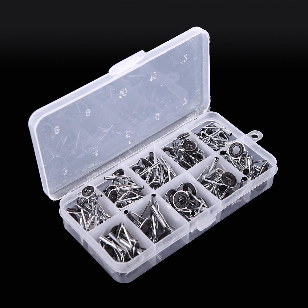 Wholesale-SALE! 80Pcs Stainless Steel Sea Fly Fishing Rod Guide Tip Repair Kit Set DIY Eye Rings Different Size Frames with Box