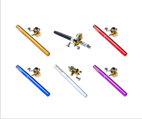 300Pcs Portable Pocket Telescopic Mini Fishing Pole Aluminum Alloy Pen Shape Fishing Rod With Reel Wheel 6 Colors