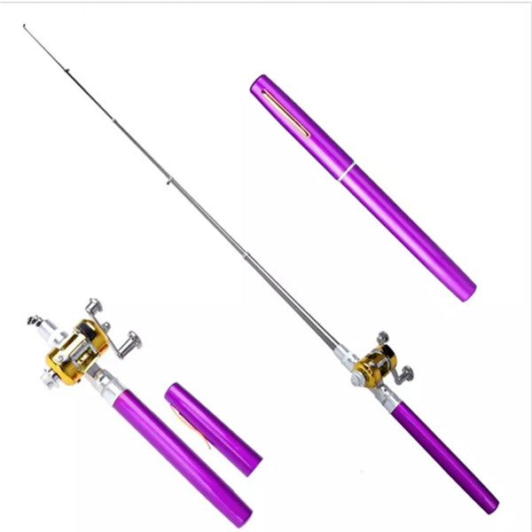 1pc Mini Portable Aluminum Alloy Pocket Pen Shape Fish Fishing Rod Pole With Reel 6 Colors Fishing Tackle aa422-429 2018052309