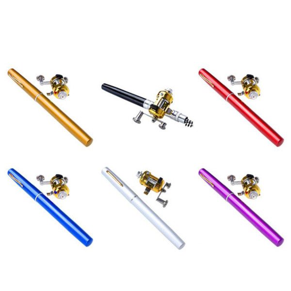 New Portable Pocket Telescopic Mini Fishing Pole Aluminum Alloy Pen Shape Fishing Rod With Reel Wheel