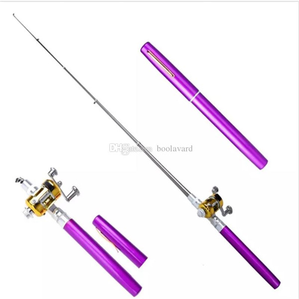 1pc Mini Portable Aluminum Alloy Pocket Pen Shape Fish Fishing Rod Pole With Reel 6 Colors Fishing Tackle aa422-429 2018052309