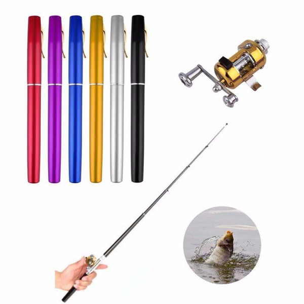 Portable Travel Pocket Mini Aluminum Alloy Pen Shaped Pole Fishing Rod with Metal Drum Wheel Reel Combo Foldable Fishing Set 1 meter