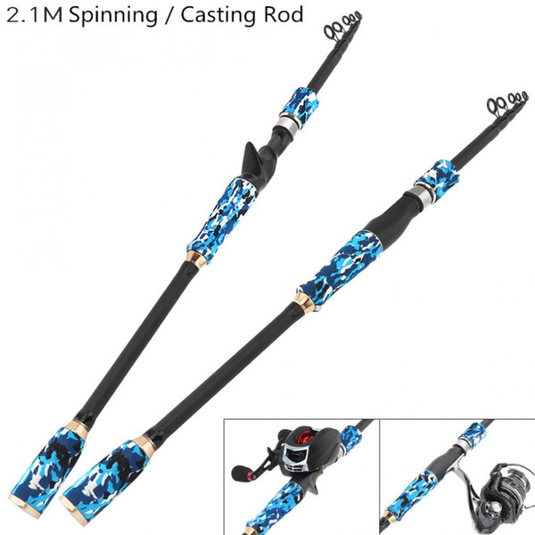 2.1m Carbon Fiber Lure Fishing Rod Spinning / Casting Rod 5 Section Ultra Light Travel Fishing Pole Lure Tackle