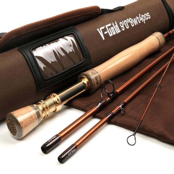 -V-gold New Fly Fishing Rod 9FT 8WT 4PCS Fast Action Fly Fishing Rod SK40 Carbon Fiber With Cordura tube Fly Rod