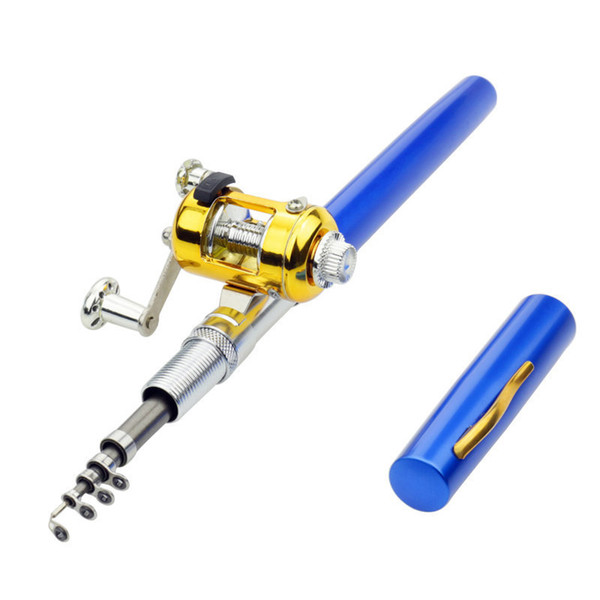 Creative Portable Pocket Mini Fishing Pole Pen Shape Folded Fishing Rod With Reel Wheel Gift Wholesale