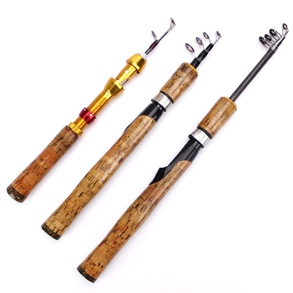 Ice Fishing Rod Short Telescopic Shrimp Rod Carbon All Metal Base Imitate Wood Handle 0.6m 1m