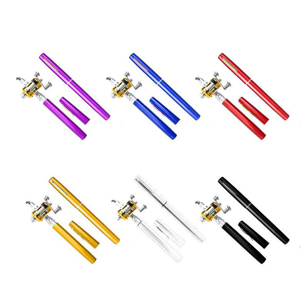 1pc Mini Portable Aluminum Alloy Pocket Pen Shape Fish Fishing Rod Pole With Reel 6 Colors 2508027