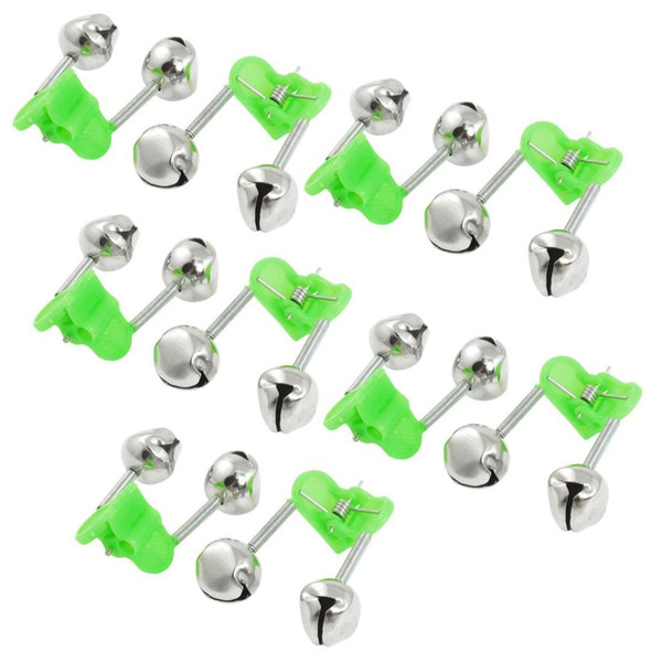 BMDT-10 Pcs Green Spring Loaded Clip Double Fishing Rod Alarm Bells