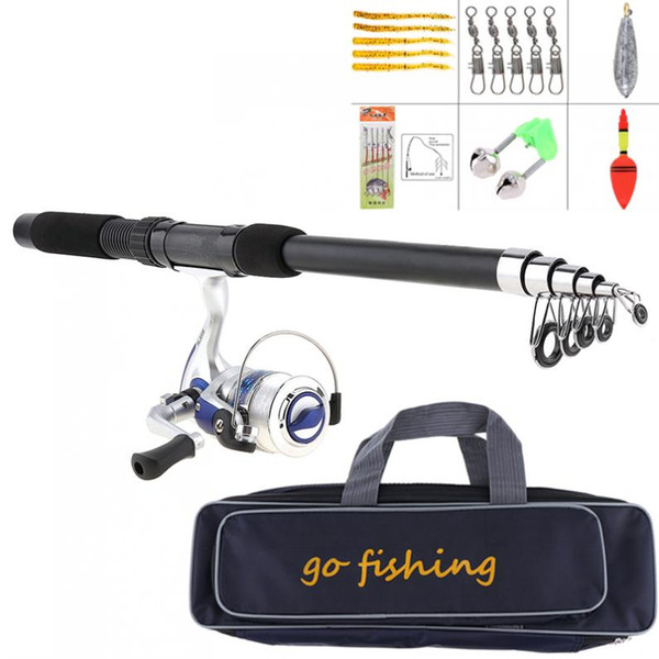 2.1m Fishing Rod Reel Line Combo Full Kits Spinning Reel Pole Set with Fishing Bag Soft Lures Float Hook Swivel Etc