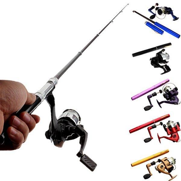 Mini Telescopic Portable Pocket Pen Shape Aluminum Alloy Fishing Rod Reel Line Set Kits Red Yellow Sliver Black X182