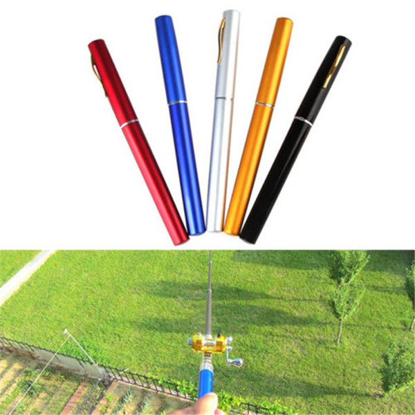 Free Shipping New Mini Portable Pocket Telescopic Fish Pen Shaped Aluminum Alloy Fishing Rod Pole With Reel Wheel New