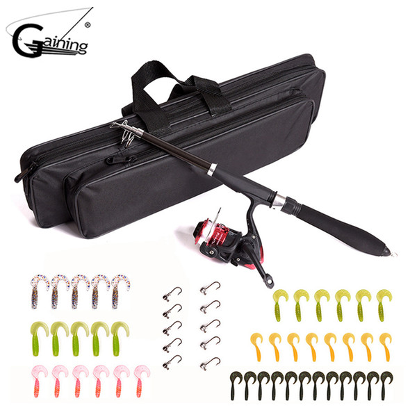 Telescopic Fishing Rod Reel Combo Full Kit Fishing Rod Gear +Spinning Reel +Lures Hooks with Bag for Fishing