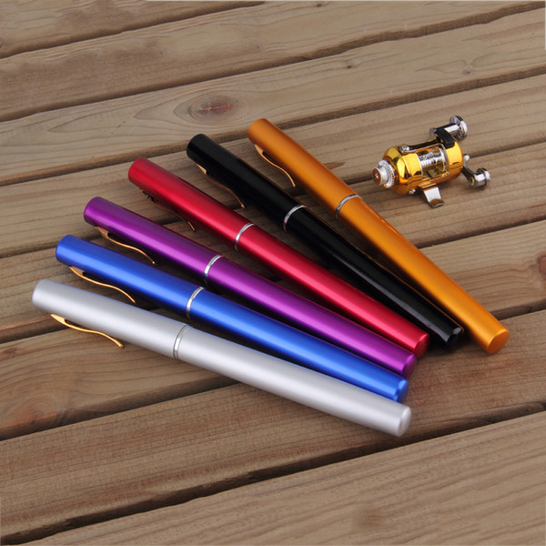 Portable Pocket Telescopic Mini Fishing Pole Aluminum Alloy Pen Shape Fishing Rod With Reel Wheel 6 Colors wholesale