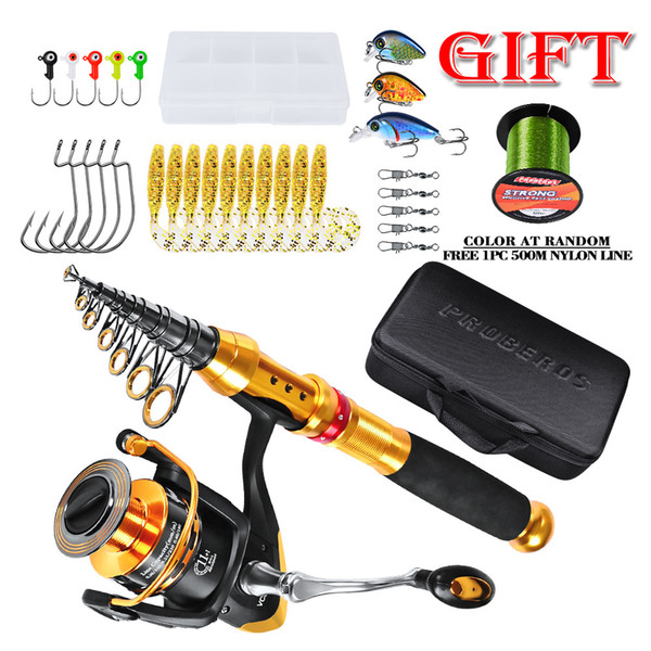 Full Kit Fishing Rod Combo and Reel Spinning Fishing Reel Pole 500M Nylon Line Lure Hooks Tackle Accessories