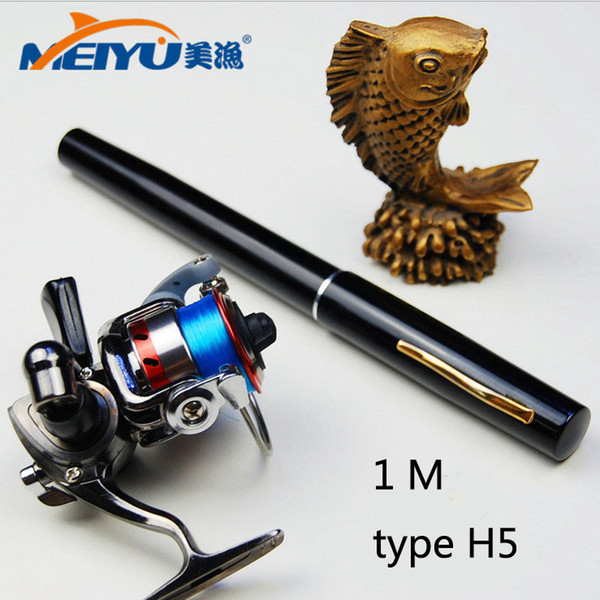 Wholesale- PEN ROD SET H5 1 meters of carbon pen rod with metal spinning wheel cast portable fishing rod set