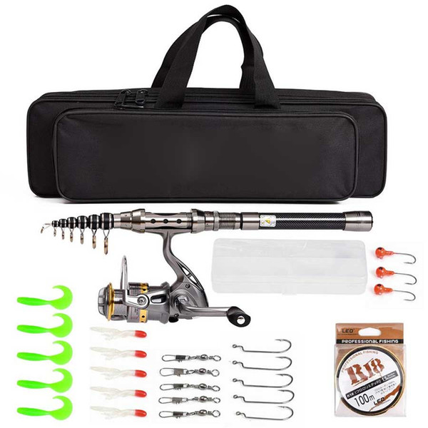 Telescopic Fishing Rod and Reel Combo Full Kit Spinning Fishing Reel Gear Organizer Pole Set with 100M Fishing Line Lures