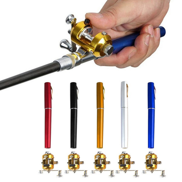 Portable Pocket Telescopic Mini Fishing Pole Pen Shape Folded Fishing Rod With Reel Wheel