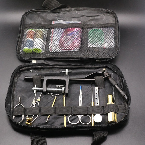 Fly Fishing Tying Tools Kit in Portable Bag Including Vise bobbin hackle pliers hair stacker and Fly tying materials accessories