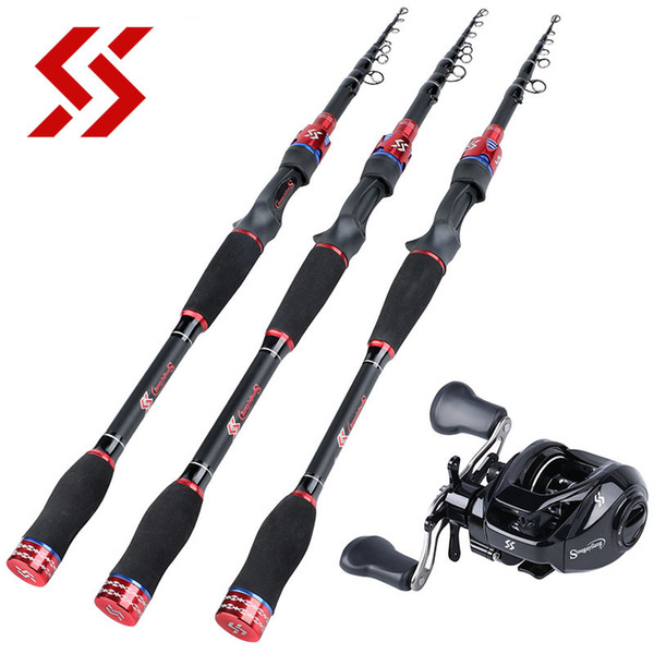 Sougayilang Fishing Rod Combo Carbon Fiber Lure Rod 1.8M 2.1M 2.4M + 7.2:1 12+1BB Baitcasting Reel Fishing Tackle