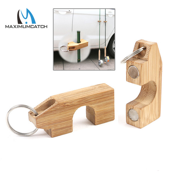 1 st Houten Mini Fly Hengel Rack Holder Magnetische Hengel Guard Hanger Staaf Transport Systeem Hecht Aan Auto