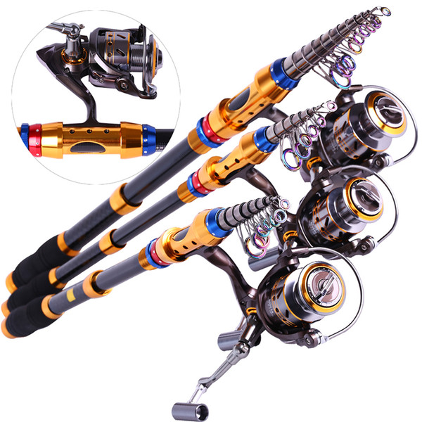 set rod Spinning Telescopic Rod Set And Carp Reel 1.8m-3.6m Carbon Fishing Pole Sea Casting Fishing Rods