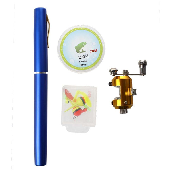 SEWS-Details about Portable Pen Fishing Rod Pole + Mini Fish Reel Wheel + 20m Fishing Line 6K30 Blue