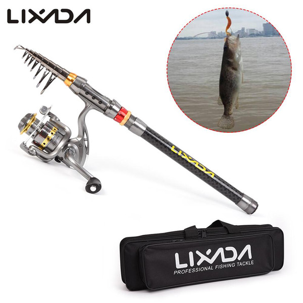 rod reel combos Lixada Telescopic Rod Combo Reel Full Kit Carbon Fiber Pole+Spinning Fishing Tackle Carrier Bag Case Fishing Gear Set