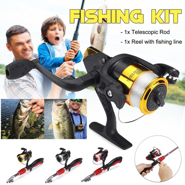 Mini Portabe Fish Hunting Pen Fishing Rod Pole Spinning Reel Line Kit Gold Ultra-light Strong Convenient Red Silver