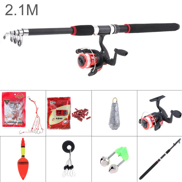 2.1m Fishing Rod Reel Line Combo Full Kits Spinning Reel Pole Set with Carp Fishing Lures Float Hooks Bell Lead weight