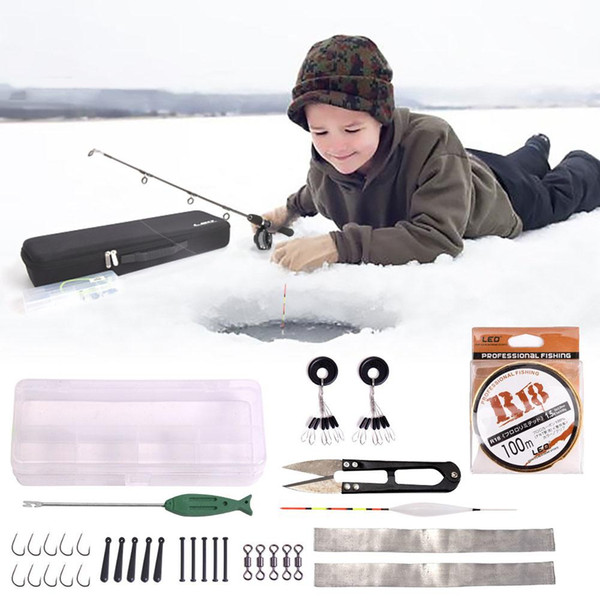 Portable Winter Solid Ice Fishing Rod Reel Line Tackle Tool Accessories Kit