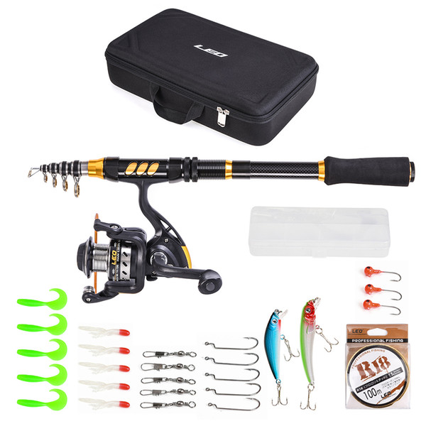 LEO Rod Combo Fishing Rod Reel Set Carbon Fiber with Spinning Reel Fishing Line Lures Hooks Travel for pesca