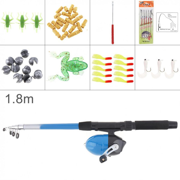 1.8m Fishing Rod Reel Line Combo Full Kits with Carp Fishing Lures Soft Bait Float Hook Swivel Lead Weight Etc Tool Set