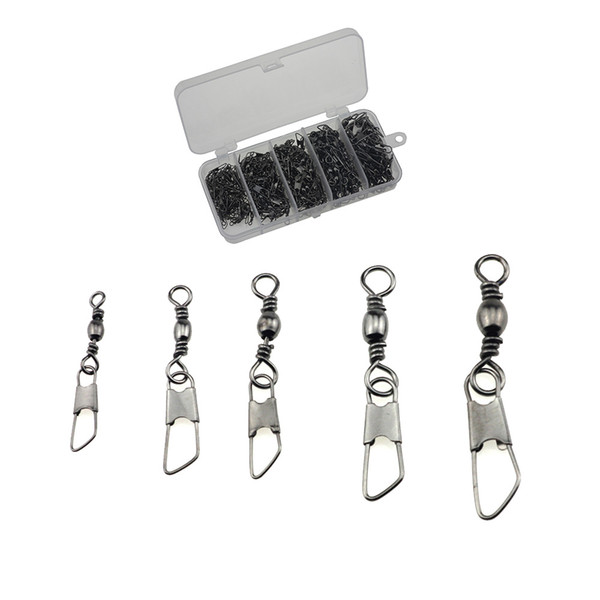 Rompin 220pcs Fishing Swivel Kit Set Barrel Swivels with Safety Snap #4/#6/#8/#10/#12 Carp Hook Link Set Fishing Snap Connector