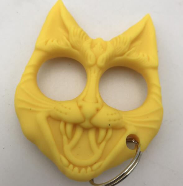 New yellow and Black Cat Head Keychain Knuckles Plastic hand buckle outdoor Self-defense tools Mini finger Tiger