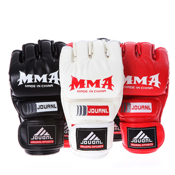 Boxing Gloves MMA Gloves Muay Thai Training Gloves MMA Boxer Fight Boxing Equipment Half Mitts PU Leather Black/Red