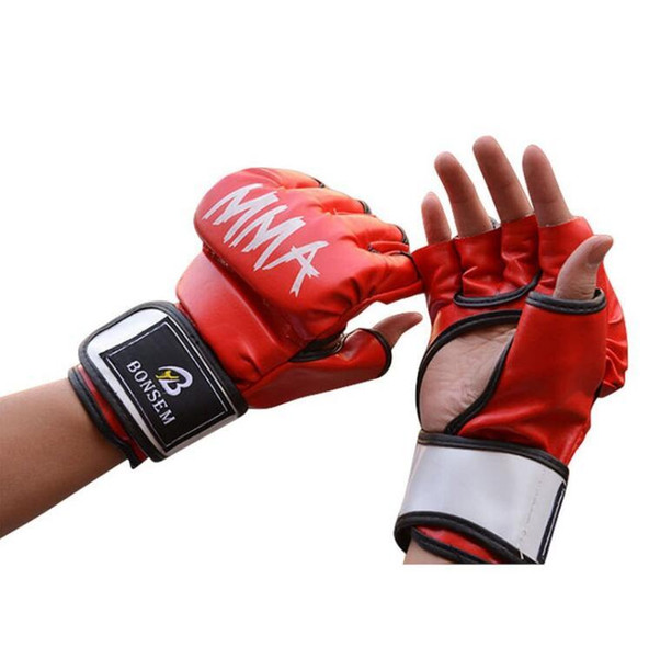 2017 New Men Women Leather Boxing Gloves PU Half Boxing Glove Combat Fright Boxer Equipment Black Red Free Shipping