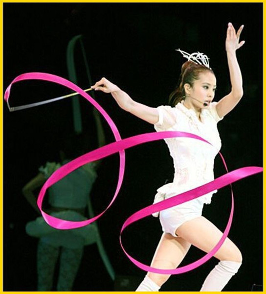 Hot Rhythmic Gymnastics Ribbon Pilates Baton Twirling Rod Stick Streamer Ribbons 4M Gym Dance & 11colors 1203#03