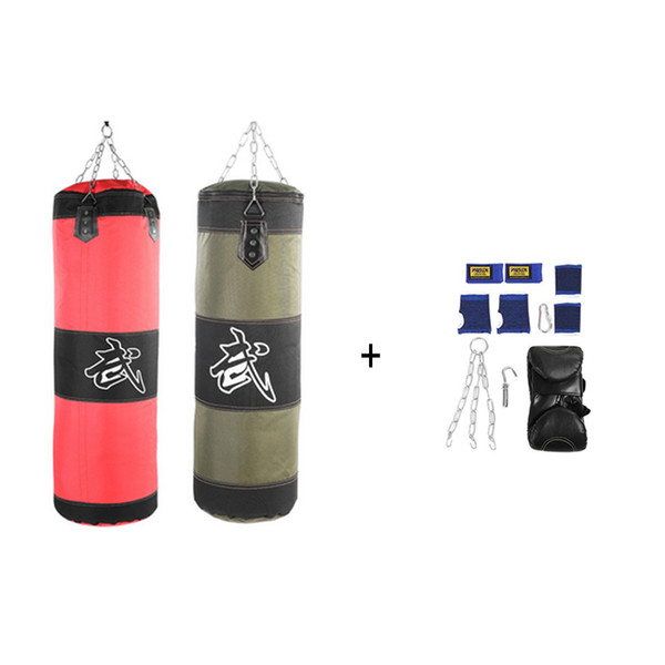 60cm 80cm 100cm 120cm Empty Boxing Sand Bag Hanging Kick Sandbag Boxing Training Fight Karate Sandbag Setwith Gloves Wrist Guard