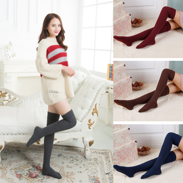 Wholesale Lady High Quality Cotton Stockings Sexy thigh High over the knee Socks for Woman solid color Thick warm socks